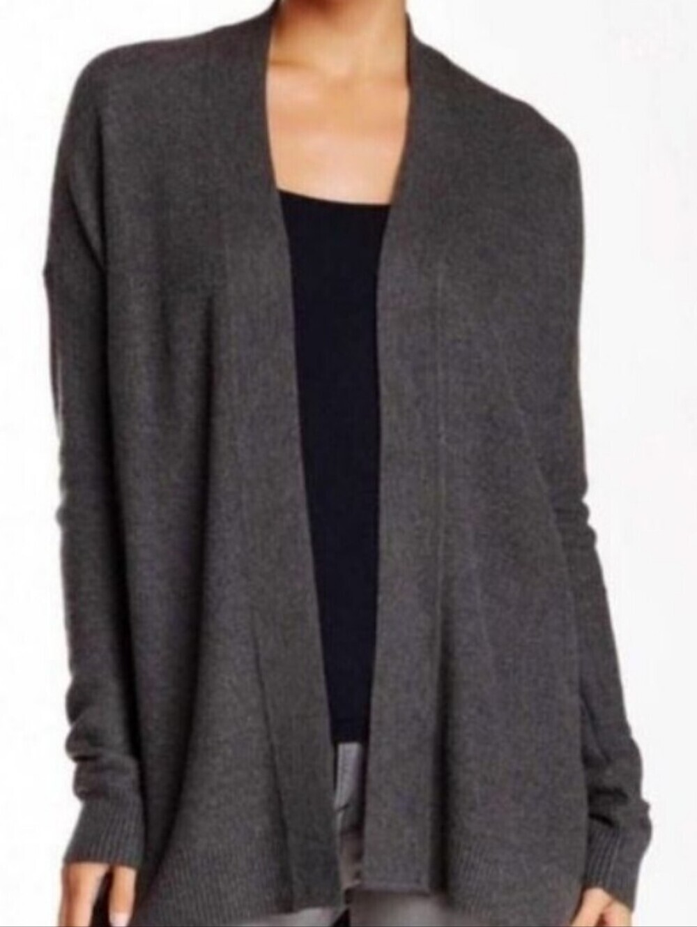 Joie Varda Wool Cashmere Blend Open Front Knit Cardigan Sweater Dark Gray XS